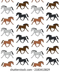 Vector seamless pattern of different color hand drawn sketch doodle arabian horses isolated on white background