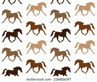 Vector Seamless Pattern Of Different Color Hand Drawn Arabian Horse Silhouette Isolated On White Background