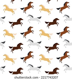 Vector seamless pattern of different color flat horse isolated on white background