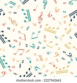 Vector seamless pattern with different color music notes, wrapping paper design template