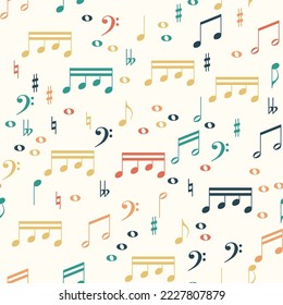 Vector seamless pattern with different color music notes, wrapping paper design template