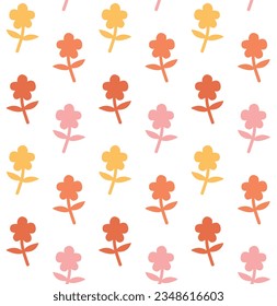 Vector seamless pattern of different color hand drawn doodle flat flower silhouette isolated on white background