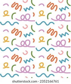 Vector seamless pattern of different color abstract lines isolated on white background