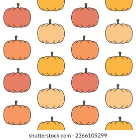 Vector seamless pattern of different color retro groovy pumpkin isolated on white background