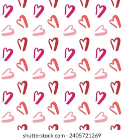 Vector seamless pattern of different color hand drawn doodle sketch heart isolated on white background