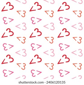 Vector seamless pattern of different color hand drawn doodle sketch heart 3 isolated on white background
