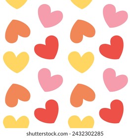 Vector seamless pattern of different color hearts isolated on white background