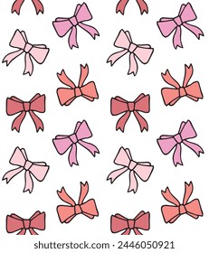 Vector seamless pattern of different color hand drawn sketch doodle bow ties isolated on white background
