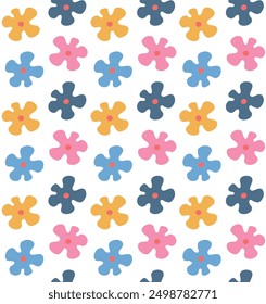 Vector seamless pattern of different color groovy flower isolated on white background