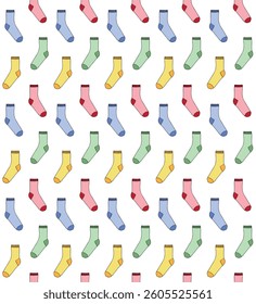 Vector seamless pattern of different color hand drawn sketch doodle sock isolated on white background