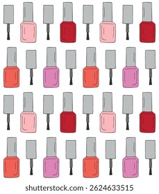 Vector seamless pattern of different color hand drawn sketch doodle nail polish isolated on white background