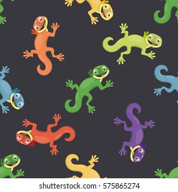 Vector seamless pattern with different color smiling geckos