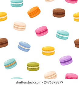 Vector seamless pattern with different colorful macarons.