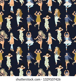 Vector seamless pattern with different dancing women. 8 march. International Women's Day. Vector illustration