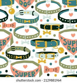 Vector seamless pattern with different dog collars