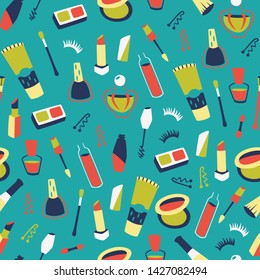 vector Seamless Pattern with Different Doodle Cosmetic Elements