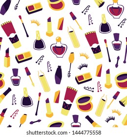 vector Seamless Pattern with Different Doodle Cosmetic Elements