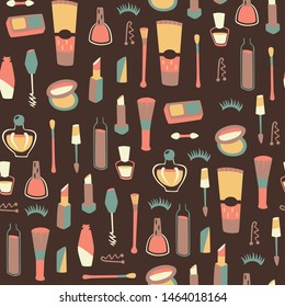 vector Seamless Pattern with Different Doodle Cosmetic Elements