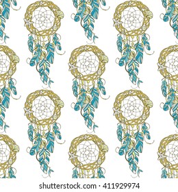 Vector Seamless Pattern with Different Dream Catcher Amulet. Can be used as ornament of textile, dress pattern, case and cover for gadget