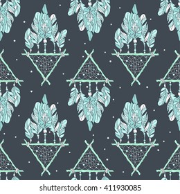 Vector Seamless Pattern with Different Dream Catcher Amulet. Can be used as ornament of textile, dress pattern, case and cover for gadget