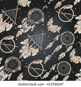 Vector Seamless Pattern with Different Dream Catcher Amulet. Can be used as ornament of textile, dress pattern, case and cover for gadget