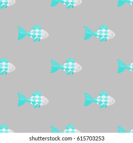 Vector seamless pattern with different fishes 