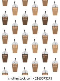 Vector seamless pattern of different flat iced coffee isolated on white background