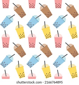 Vector seamless pattern of different flat bobble boba tea isolated on white background