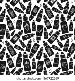 Vector seamless pattern of different flavor. Liquid to vape. Tastes of electronic cigarette. For vape shop, e-cigarette and e-liquid store, isolated on white background