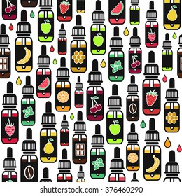 Vector seamless pattern of different flavor. The taste of the electronic cigarette, pattern of  E-Liquid. Color print on white background