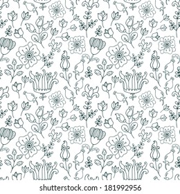 Vector seamless pattern with different floral elements