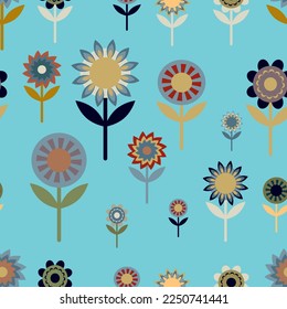 Vector seamless pattern with different flowers.
