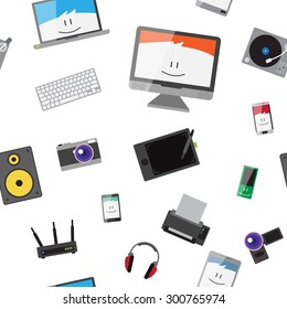 Vector seamless pattern with different gadgets for print or web design