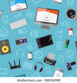 Vector seamless pattern with different gadgets for print or web design