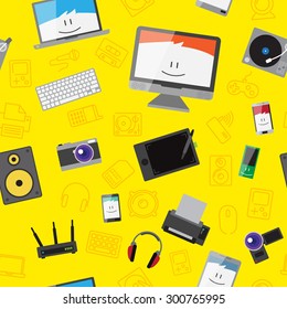Vector seamless pattern with different gadgets for print or web design