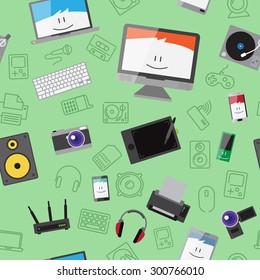 Vector seamless pattern with different gadgets for print or web design
