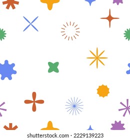 Vector seamless pattern with different geometric shapes and elements. Brutalist design icons and signs. Basic forms.