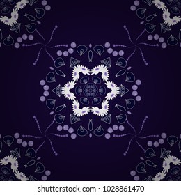 Vector seamless pattern with different geometrical shapes in white, violet and black colors. Illustration with symmetrical design. Kaleidoscope backdrop.