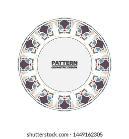 Vector seamless pattern with different geometrical shapes of multiple colors. Illustration with symmetrical design. Kaleidoscope backdrop. Modern banner design template.