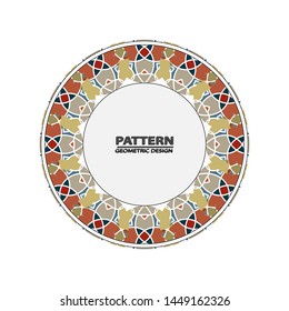 Vector seamless pattern with different geometrical shapes of multiple colors. Illustration with symmetrical design. Kaleidoscope backdrop. Modern banner design template.