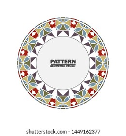 Vector seamless pattern with different geometrical shapes of multiple colors. Illustration with symmetrical design. Kaleidoscope backdrop. Modern banner design template.