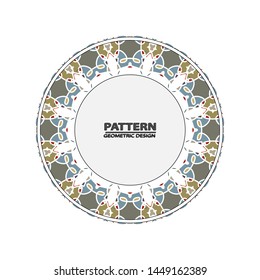 Vector seamless pattern with different geometrical shapes of multiple colors. Illustration with symmetrical design. Kaleidoscope backdrop. Modern banner design template.