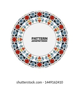 Vector seamless pattern with different geometrical shapes of multiple colors. Illustration with symmetrical design. Kaleidoscope backdrop. Modern banner design template.