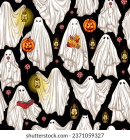 Vector seamless pattern with different ghosts 