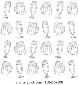 Vector seamless pattern of different hand drawn doodle sketch beer glasses isolated on white background