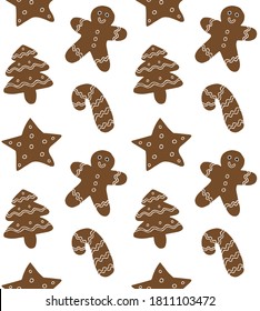 Vector seamless pattern of different hand drawn doodle sketch ginger bread cookies isolated on white background