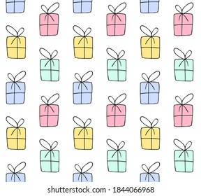 Vector seamless pattern of different hand drawn doodle sketch present isolated on white background