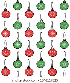 Vector seamless pattern of different hand drawn doodle sketch Christmas new year tree decoration balls isolated on white background