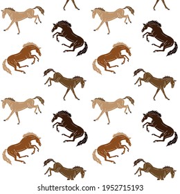 Vector seamless pattern of different hand drawn doodle sketch kicking horse isolated on white background