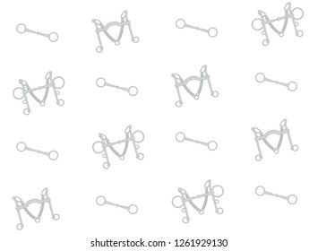 Vector seamless pattern of different horse bits isolated on white. Pelham and curb bits.